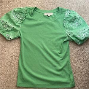 LOFT Green Lace Sleeve Tee